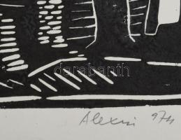 Alexin Andor (1921-2003): Simontornyai vár, 1970-es évek. Linómetszet, papír, jelzett. 33x48,5 cm