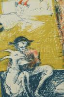 Tóth Ernő (1949-): Jelenet, 1988. Linómetszet, papír. Jelzett. Számozott (45/8). Paszpartuban. 26x33...