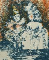 Tóth Ernő (1949-): Jelenet, 1988. Linómetszet, papír. Jelzett. Számozott (45/8). Paszpartuban. 26x33...