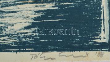 Tóth Ernő (1949-): Jelenet, 1988. Linómetszet, papír. Jelzett. Számozott (45/8). Paszpartuban. 26x33...