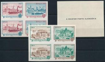 1972 Óbuda-Buda-Pest polgármesteri ajándék vágott négyestömbök (150.000) / Mi 2805-2810 imperforate blocks of 4, present of the post (2Ft, 3Ft betapadás / gum disturbance)