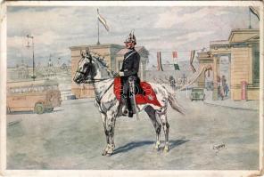 1941 M. kir. Rendőrség - Lovasrendőr díszben. Stádium Rt. / Hungarian police art postcard, mounted c...