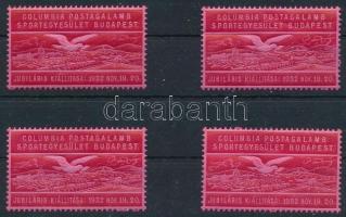 1932 Columbia Postagalamb Sportegyesület Budapest 4 db levélzáró
