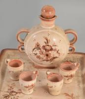 Vadászmintás 4 személyes pálinkás készlet, mázrepedéssel, 28x28 cm