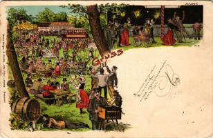 1899 Gruss... Fun fair art postcard, humour. Bruno Bürger &amp; Ottillie Lith. Anst. litho (szak...