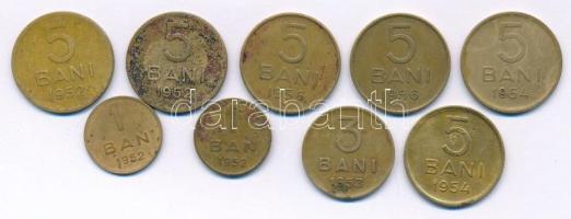 Románia 1952-1956. 1b-5b (9db, 5xklf) T:VF,F Romania 1952-1956. 1 Ban - 5 Bani (9pcs, 5xdiff) C:VF,F