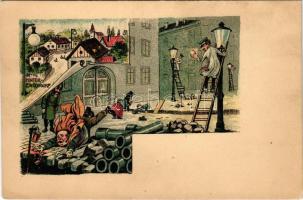 In Hintereinödsdorf / tunnel construction, humour. litho (EK)