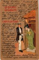 1901 La Guerre Amusante. Capitulation art postcard. Art Nouveau, litho s: M. Raschka (Raphael Kirchner) (EK)