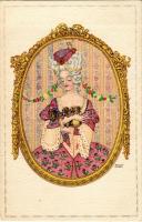 1917 Lady with Dachshund dog puppies. B.K.W.I. 622-1. s: August Patek (gyűrődés / crease)