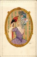 Lady with parrot. B.K.W.I. 622-4. s: August Patek (EB)