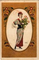 Lady with flowers. B.K.W.I. 134-3. s: August Patek (EK)