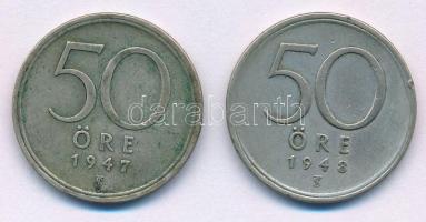 Svédország 1947TS-1948TS 50ö billon (2xklf) T:VF patina Sweden 1947TS-1948TS 50 Öre billon (2xdiff) C:VF Krause KM#817