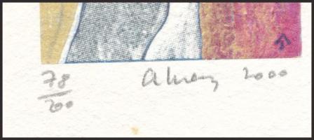 Aknay János (1949-2026 ): Cím nélkül, computer print, merített papír, jelzett, sorszámozott 78/200. ...