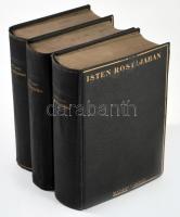 Ravasz László: Isten rostájában I-III. köt. Beszédek, írások. Bp.,[1941],Franklin, XII+498 p.; VIII+478 p.; VII+567 p. 1. kiadás. Kiadói aranyozott egészvászon-kötés, kissé kopott borítókkal, a III. kötet fűzése laza.