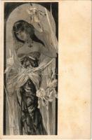 Art Nouveau lady art postcard. Clément, Tournier &amp; Co. Série 950. s: Mary Golay (fl)