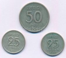 Svédország 1954TS 50ö Ag + 1955TS-1957TS 25ö Ag (2xklf) T:VF Sweden 1954TS 50 Öre Ag + 1955TS-1957TS 25 Öre Ag (2xdiff) C:VF Krause KM#824, KM#825