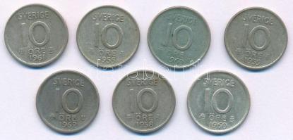 Svédország 1955-1969. 10ö Ag (7x) T:XF,VF Sweden 1955-1969. 10 Öre Ag (7x) C:XF,VF Krause KM#823