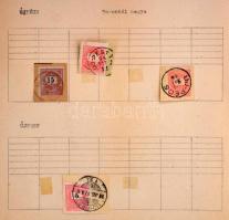 Több mappában kezdetleges bélyegzés gyűjtemény több tucat lapon, dobozban, kb az 1874-1920 közötti i...