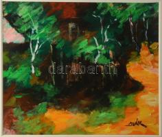 Deák János (1928-2018): Nagybánya. Vegyes technika, karton. Jelzett, hátoldalán címkén feliratozott, paszpartuban, 35x41 cm