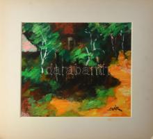 Deák János (1928-2018): Nagybánya. Vegyes technika, karton. Jelzett, hátoldalán címkén feliratozott,...