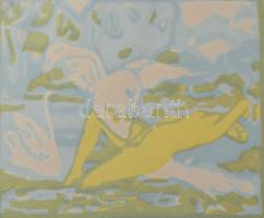 Páldy Zoltán (1884-1939): Léda. Linómetszet, papír. Jelzett. 17,5x23,5 cm. Üvegezett fakeretben.