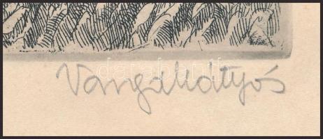 Varga Mátyás (1910-2002): Tehénpásztor. Linómetszet, papír, jelzett, lap szélén ázásnyommal, 30×18,5...