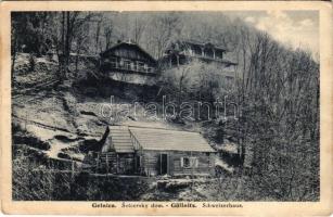 1927 Gölnicbánya, Göllnitz, Gelnica; Svicersky dom / Schweizerhaus / alpesi ház / forest house (gyűrődések / creases)