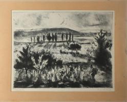 Iván Szilárd (1912-1988): Szüretelők. Rézkarc, papír, jelzett, paszpartuban, 29x38,5 cm.