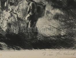 Iván Szilárd (1912-1988): Szüretelők. Rézkarc, papír, jelzett, paszpartuban, 29x38,5 cm