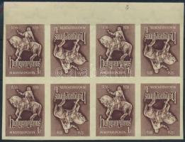 1956 Hunyadi János 4 db fordított párt tartalmazó vágott ívszéli 8-as tömb (120.000)