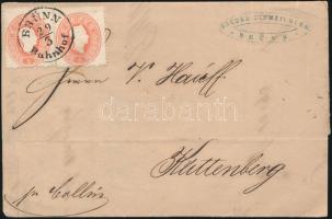 1862 2 x 5kr levélen "BRÜNN Bahnhof" - "KUTTENBERG"