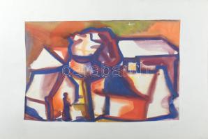 Szabó Klára (-): Ház előtt. Akvarell, papír, jelzés nélkül, a hátoldalán feliratozott, paszpartuban....