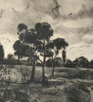 Fehér Ilona (1913-1983): Út a faluba. Rézkarc, papír, jelzett. Kartonra kasírozva. 29x39,5 cm