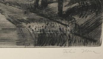 Fehér Ilona (1913-1983): Út a faluba. Rézkarc, papír, jelzett. Kartonra kasírozva. 29x39,5 cm