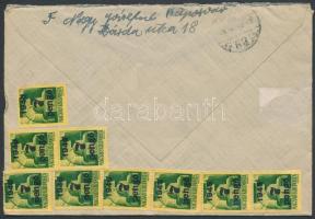 1945 (5. díjszabás) Cenzúrázott távolsági levél 21 db Kisegítő bélyeggel bérmentesítve, 2P-vel túlbé...