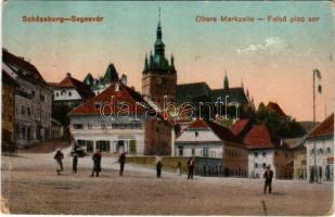 1917 Segesvár, Schässburg, Sighisoara; Obere Marktzeile. Verlag W. Nagy / Felső piac sor, H. Girscht, W. Leonhardt üzlete / market square, shops (EB)