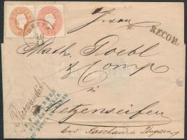 1862 5kr + 10kr ajánlott levélen "DETTA" - "PESTH" - Metzenseifen (hátoldal hiányos)