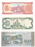 Venezuela 1989-2017. 5B + 20B + 500B T:UNC-AU
Venezuela 1989-2017. 5 Bolivares + 20 Bolivares + 500...