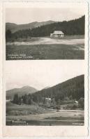 1942 Kovászna, Covasna; Tündérvölgyi vasútállomás, látkép. Hadnagy Bazár / valley, railway station. Turul photo