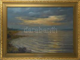 Muzsinszki Nagy Endre (1886-1975): Balatoni fények. Olaj, karton. Jelezve jobbra lent (halványan). Dekoratív fakeretben. 69x97,5 cm. KIZÁRÓLAG SZEMÉLYES ÁTVÉTEL, NEM POSTÁZZUK! / ONLY PERSONAL COLLECTION AT OUR OFFICE!