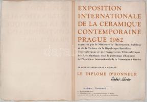 1962-1981 Gádor István, született Steiner István (1891-1984 ) kétszeres Kossuth-díjas magyar keramikus részére szóló 3 db elismerő oklevél. Nemzetközi kortárs kerámia kiállítás, Magyarországi művészképzésért végzett munka