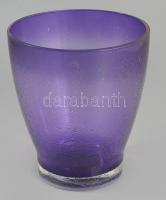 Buborékos anyagú lila kaspóváza, jelzés nélkül, hibátlan, d: 15 cm, m: 17 cm