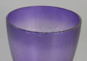 Buborékos anyagú lila kaspóváza, jelzés nélkül, hibátlan, d: 15 cm, m: 17 cm