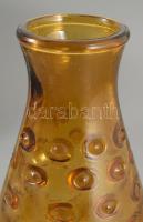 Vintage bütykös díszítésű borostyánszínű váza, hibátlan, m: 23 cm