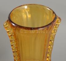 Cracow Institut of Glassworks, Jerzy Słuczan-Orkusz (1924-2002) designer: Borostyánszínű váza. cca 1...