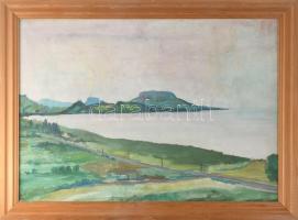 Vargha jelzéssel (Vargha László?): Balaton, háttérben a Badacsony. Olaj, vászon. Fakeretben. 50x69 cm