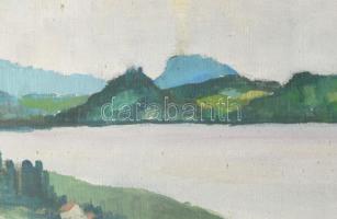 Vargha jelzéssel (Vargha László?): Balaton, háttérben a Badacsony. Olaj, vászon. Fakeretben. 50x69 c...