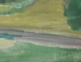 Vargha jelzéssel (Vargha László?): Balaton, háttérben a Badacsony. Olaj, vászon. Fakeretben. 50x69 c...