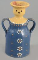 Hódmezővásárhelyi figurális gyertyatartó, jelzés nélkül, m: 15,5 cm