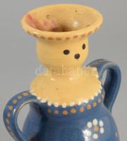 Hódmezővásárhelyi figurális gyertyatartó, jelzés nélkül, m: 15,5 cm